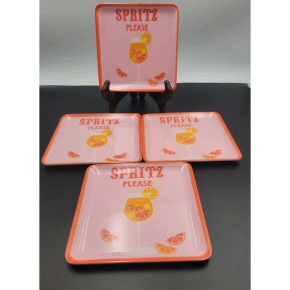 C&C California Home  4 Appetizer Plates SPRITZ PLEASE Square Melamine Cocktails - Picture 1 of 8